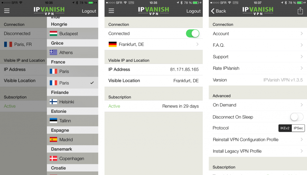 Application iphone fournisseur de vpn : IpVanish