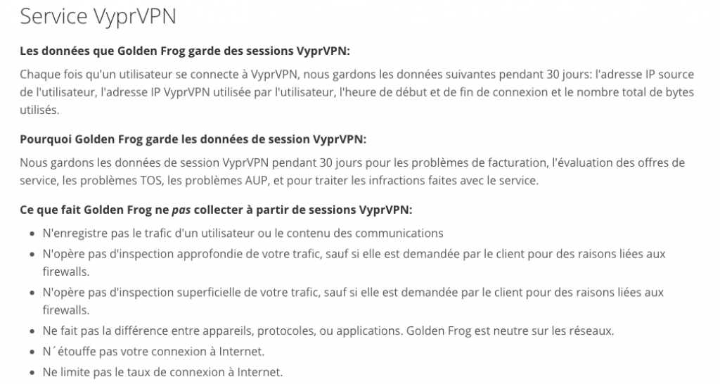 Conservation des logs vyprvpn