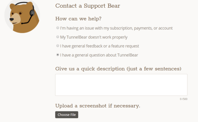 Support client TunnelBear