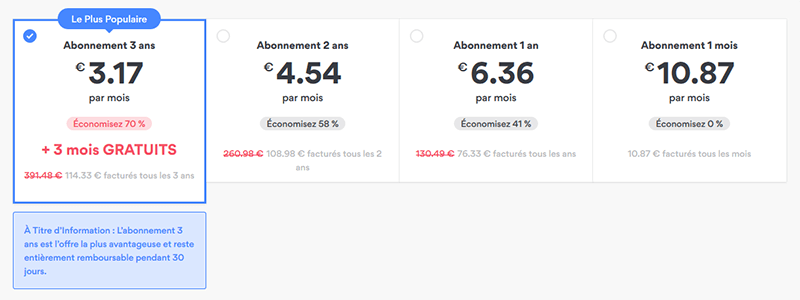 Tarifs NordVPN