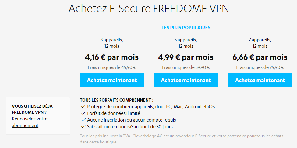 tarifs f-secure freedome