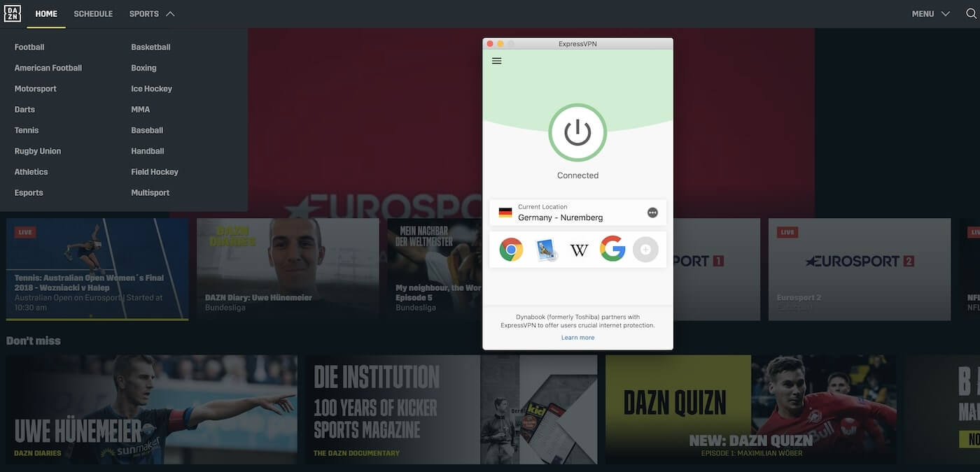 Accès à la version Allemande de DAZN