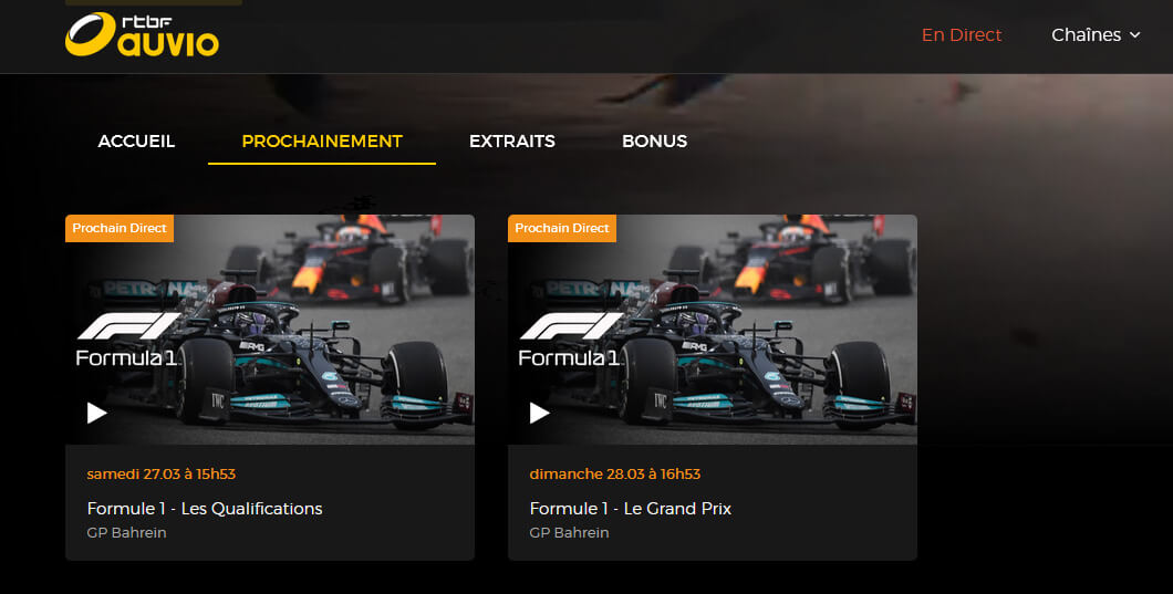 Programme TV RTBF Formule 1 GP Bahrein